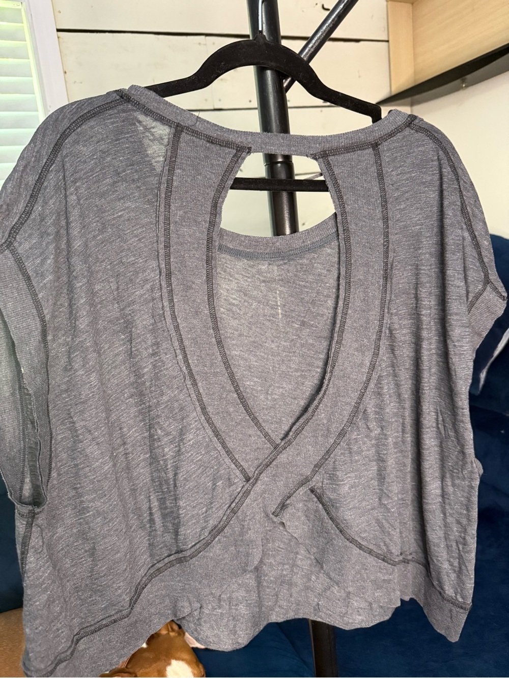 Free People Movement My Time Tee Gray Open-Back Cropped Draped Top